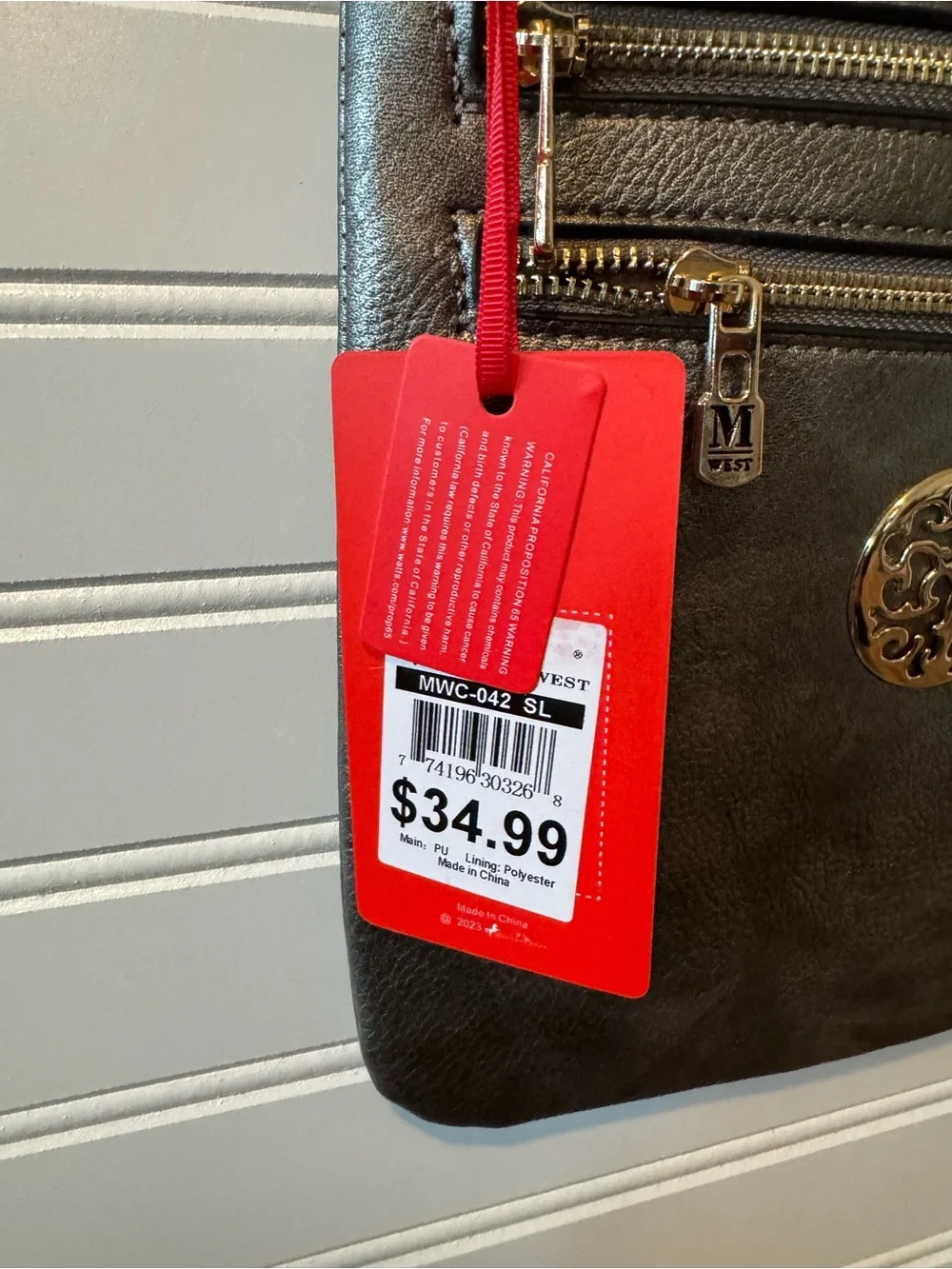Women's Gray Crossbody Bag with Gold Hardware